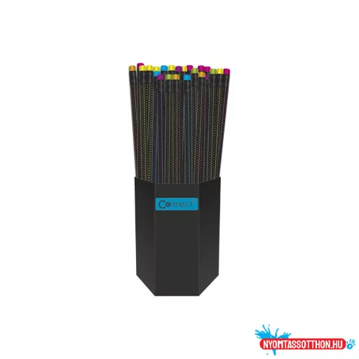Grafitceruza HB, fekete testű, színes radírral, Connect 72 db/csomag,