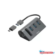   Hama USB 3.2 Gen1 Dokkoló 3x USB porttal, Type-C OTG adapterrel és kártyaolvasóval (200140)