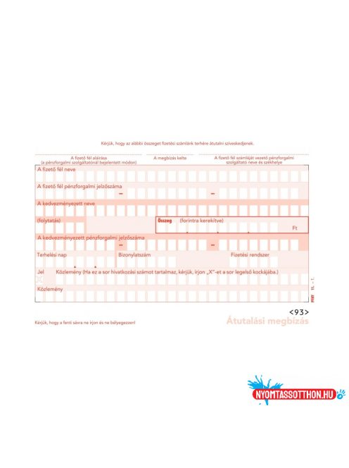Nyomtatvány átutalási megbízás A6, PFNY.11 2pld