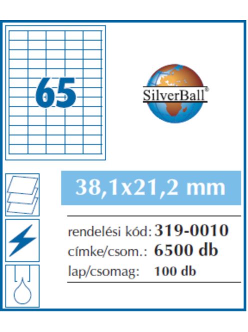 Etikett 38,1x21,2mm 65 címke/lap 100 ív/doboz