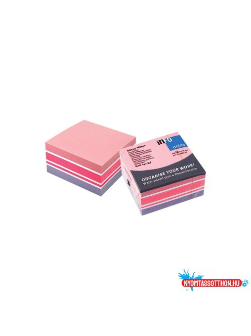 Jegyzettömb öntapadó, 75x75mm, 400lap, 5654-69 Info Notes pasztell fehér,pink, lila