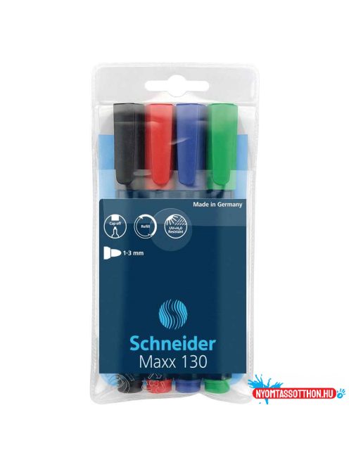 Alkoholos marker készlet, 1-3mm, kerek hegyû hegyû, Schneider Maxx 130, 4 különféle  szín