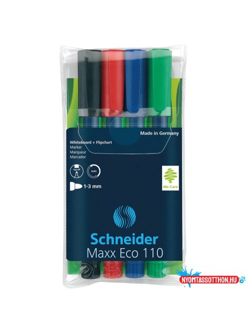Tábla- és flipchart marker készlet 1-3mm, kerek végû Schneider Maxx Eco 110, 4 különféle szín
