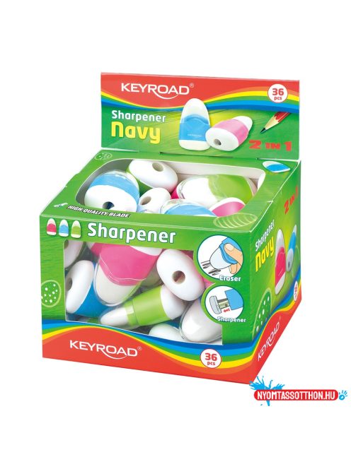 Hegyező 1 lyukú tartályos, radírral 36 db/display Keyroad Navy vegyes színek