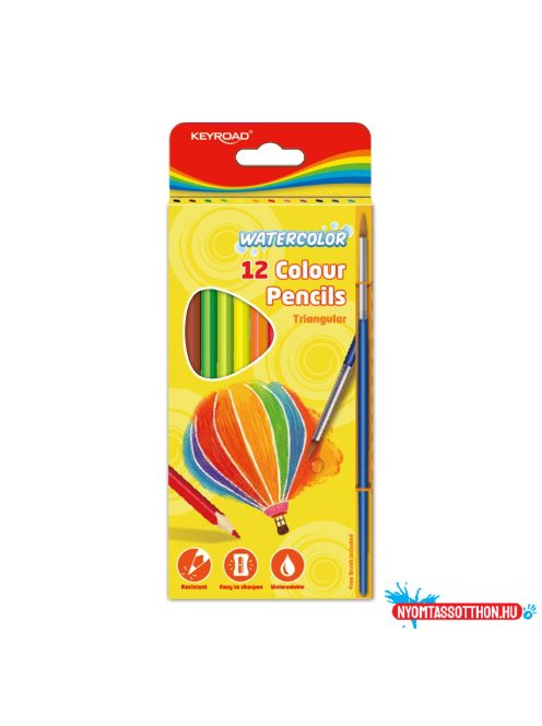 Színes ceruza készlet akvarell, háromszögletû ecsettel Keyroad Aqua Fun 12 különféle szín