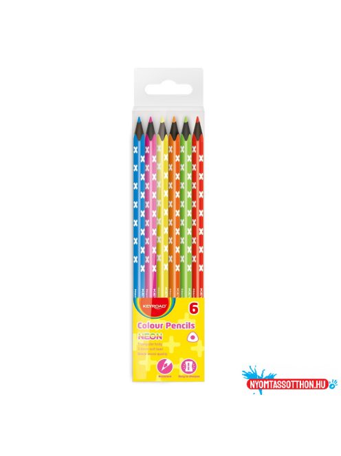 Színes ceruza készlet háromszögletû, fekete belsõvel Keyroad Neon 6 különféle neon szín