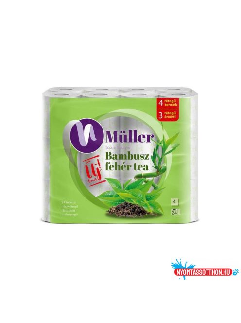 Toalettpapír 4 rétegû kistekercses 24 tekercs/csomag Bambusz- fehér tea illatú Müller