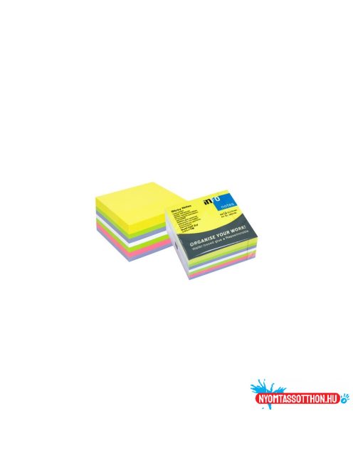 Jegyzettömb öntapadó, 75x75mm, 400lap, 5654-80 Info Notes Brilliant mix sárga, zöld, lila, pink
