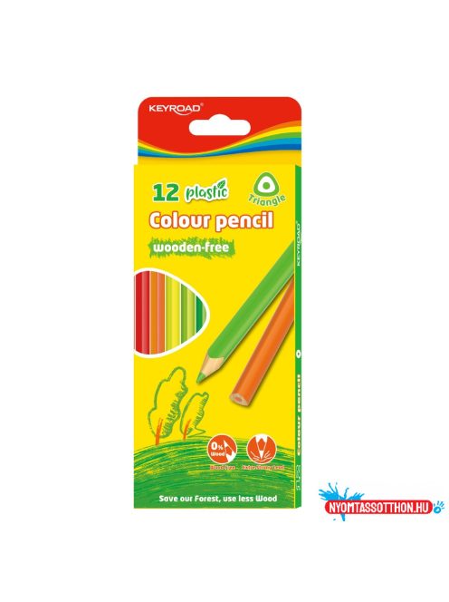 Színes ceruza készlet 2,9 mm famentes háromszögletû Keyroad 12 különféle szín