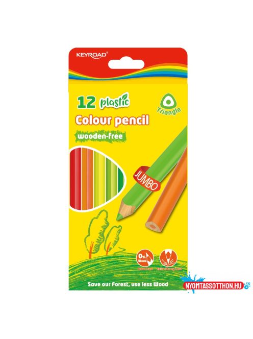 Színes ceruza készlet 4 mm famentes háromszögletû Keyroad Jumbo 12 különféle szín