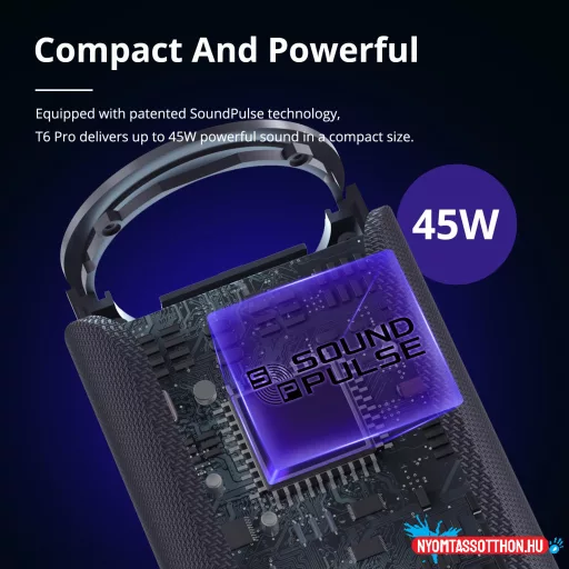 Tronsmart T6 Pro (45W,hordozható, IPX6), Fekete, hangszóró