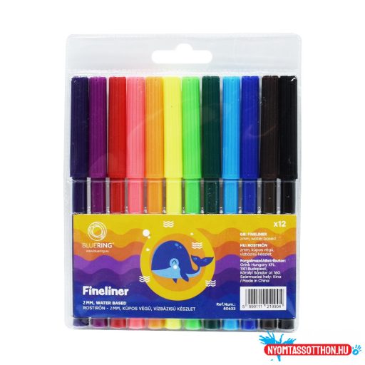 Rostirón kúpos végű, vízbázisú készlet, 1mm, Bluering®, 12 klf. szín