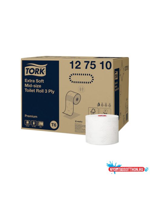 Toalettpapír 3 rétegű duplatekercses 70 m/tekercs 27 tekercs/karton Premium Mid-size T6 Tork_127510 fehér