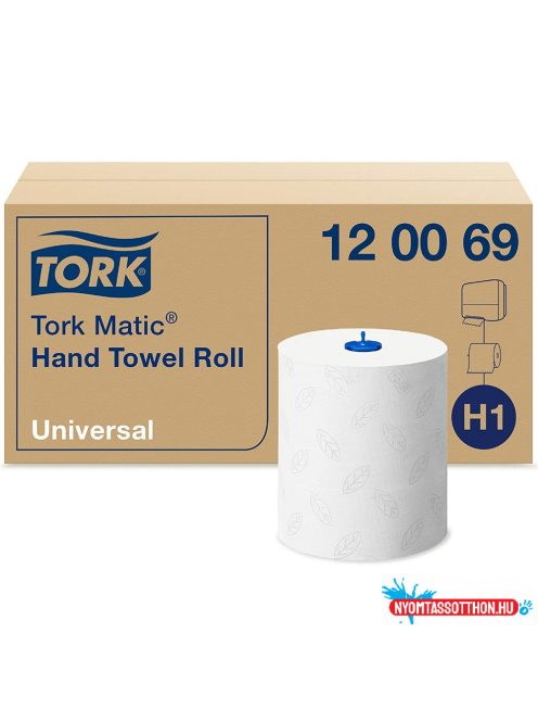 Kéztörlő 2 rétegű tekercses átmérő: 19 cm 150 m/600 lap/tekercs 6 tekercs/karton Universal Matic® H1 TORK_120069 fehér