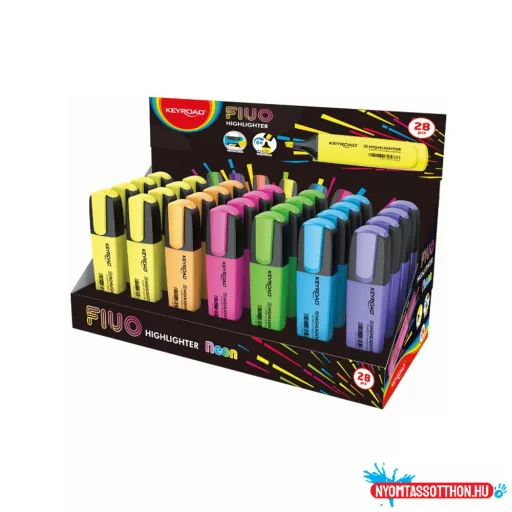 Szövegkiemelő vágott hegyű, lapos test, 28 db/display, Keyroad Fluo neon színek