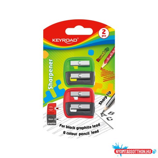 Hegyező, 2 lyukú, 2 db/bliszter, Keyroad Dou-Power, vegyes színek