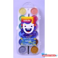  Vízfesték készlet, 12db-os, gyöngyház színű, 30mm festékgombokkal Nebulo