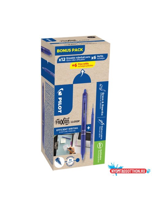 Rollertoll 0,5mm, törölhető Pilot Frixion Clicker GreenPack, 12 toll + 12betét, írásszín kék