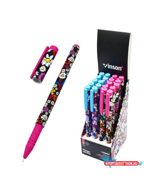 Golyóstoll kupakos, 0,7mm Vinson Flower Garden A24 vegyes test displ 20 db/display