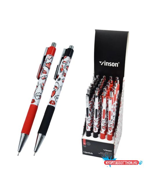 Golyóstoll nyomógombos 0,7mm Vinson Lipstick 222 vegyes test displ 24 db/display