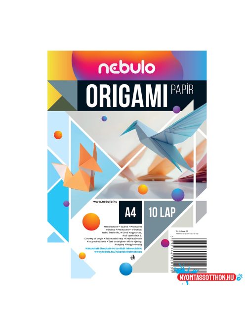 Origami papír A4, vegyes színek, 10 lap/csomag, Nebulo