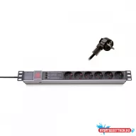   KELINE 620P06 19"" 1U 6x250V Schuko aljzat túlfeszültségvédelemmel 2,3m elosztósor