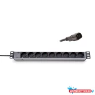   KELINE 620S09U 19"" 1U 9x250V Schuko aljzat C14 csatlakozóval 2,3m kontrol LED-es elosztósor