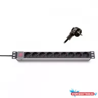   KELINE 620S10 19"" 1U 9x250V Schuko aljzat 2,3m kapcsolós elosztósor