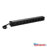   Legrand 646812 19" 1U 16A 230V 9x Schuko aljzat CEE7/7 csatlakozó biztonsági zsaluval 3m elosztósor