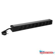   Legrand 646821 19" 1U 16A 230V 9x Schuko aljzat CEE7/7 csatlakozó biztonsági zsaluval 3m kontrol LED-es elosztósor
