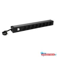  Legrand 646823 19" 1U 16A 230V 8x Schuko aljzat CEE7/7 csatlakozó biztonsági zsaluval 3m kontrol LED-es elosztósor