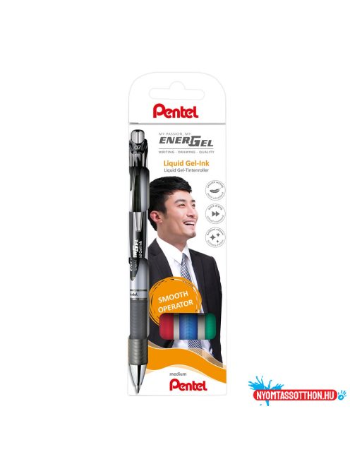 Rollertoll zselés 0.7mm, Pentel EnerGel BL77-4, fekete, kék, piros, zöld