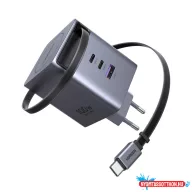   UGREEN 100W 2xUSB-C GaN gyorstöltő behúzható kábellel X616
