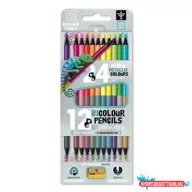   Színes ceruza készlet, kétvégű , 12/24, hegyezővel Ars Una 24 klf. neon/metál szín,