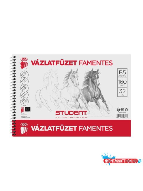 Vázlatfüzet B5 160g. famentes Student