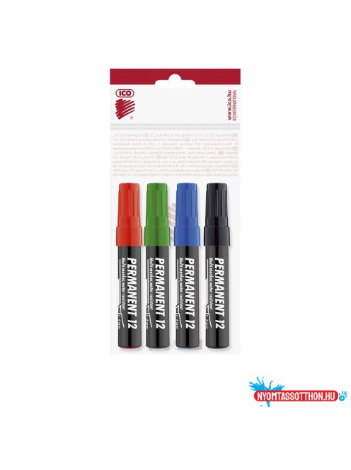 Alkoholos marker készlet, 1-4mm, vágott hegyû, Ico 12, 4 különféle szín