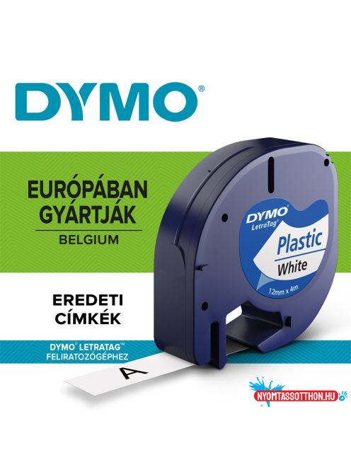 Feliratozógép szalag Dymo Letratag S0721660/59422 12mmx4m, ORIGINAL fehér