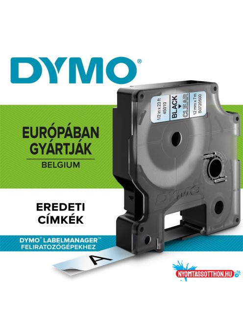 Feliratozógép szalag Dymo D1 S0720500/45010 12mmx7m, ORIGINAL, fekete/víztiszta