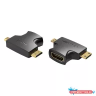   Vention mini HDMI/M & micro HDMI/M -> HDMI/F, (2in1, fekete), adapter
