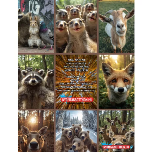 2026 Állati szelfik – Vicces fali naptár (A4)