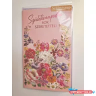   Képeslap 6 ARGUS 15-6596 Születésnapodra sok szeretettel! Rózsaszín alapon virágok pillangóval