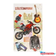   Képeslap 7 ARGUS 15-6526 Szülinap férfi motor,gitár,telefon zsebes