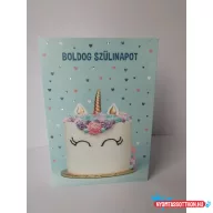   Képeslap MAR Boldog szülinapot, Kék alapon unikornis torta LOC20
