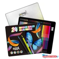   Színes ceruza 24/klt School Collection 12 normál 6 neon- 6 pasztell kétvégű FÉM Dobozban, hegyezővel SC2493