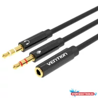   VENTION KÁBEL 2*3.5mm M to  3.5mm F Audio Kábel 0.3M Black ABS Type