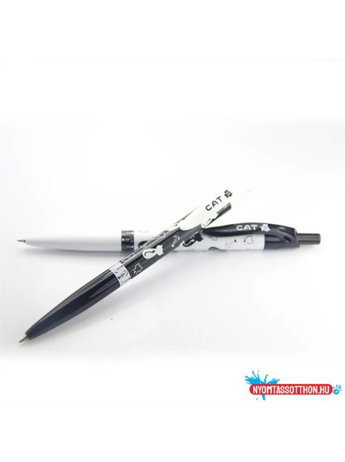 Fekete-fehér cicamica kék golyós toll, 0.5mm