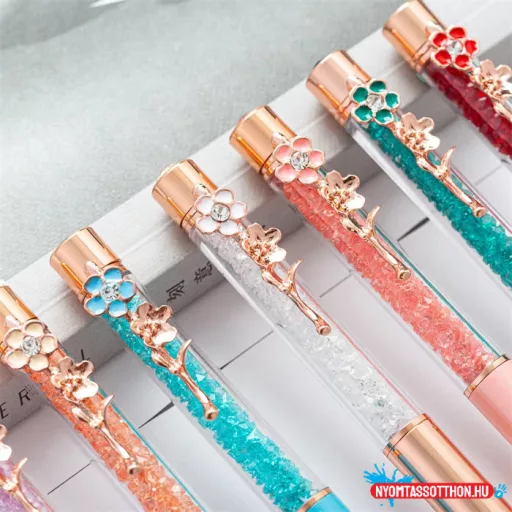 Kristályos elegáns folyóstoll virággal, 1.0mm