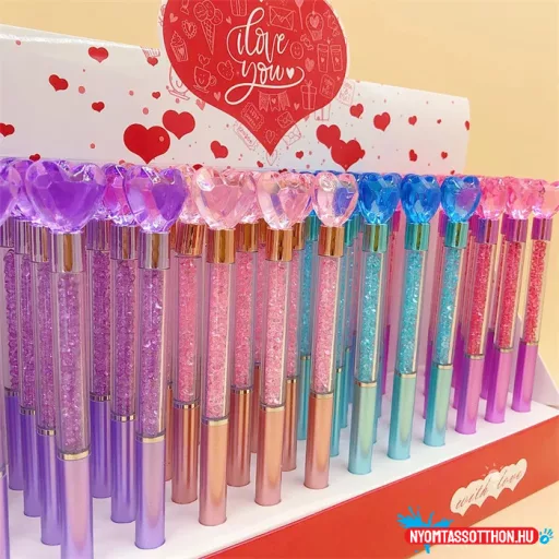 Szivecskés - kristályos csillámos testű golyóstoll, 0.5mm