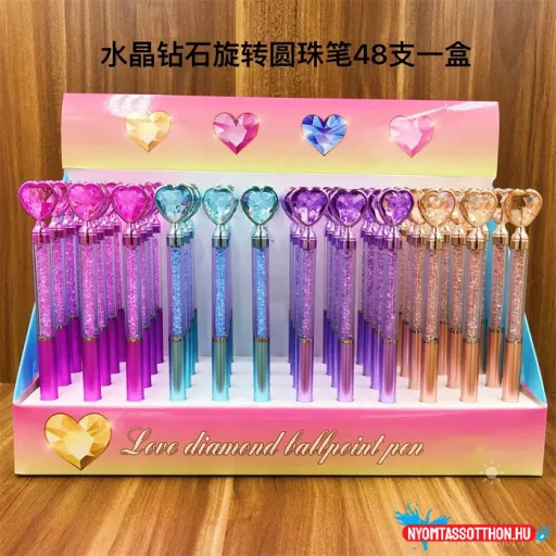 Szivecskés - kristályos csillámos testű golyóstoll, 0.5mm
