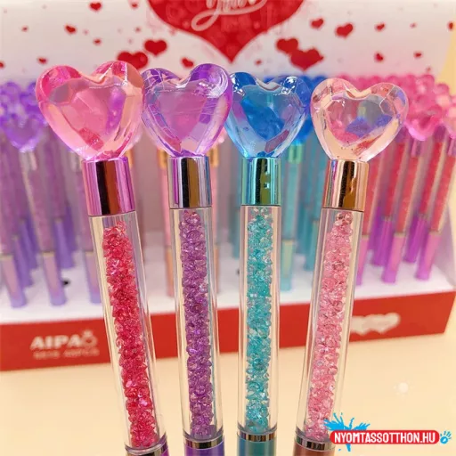 Szivecskés - kristályos csillámos testű golyóstoll, 0.5mm